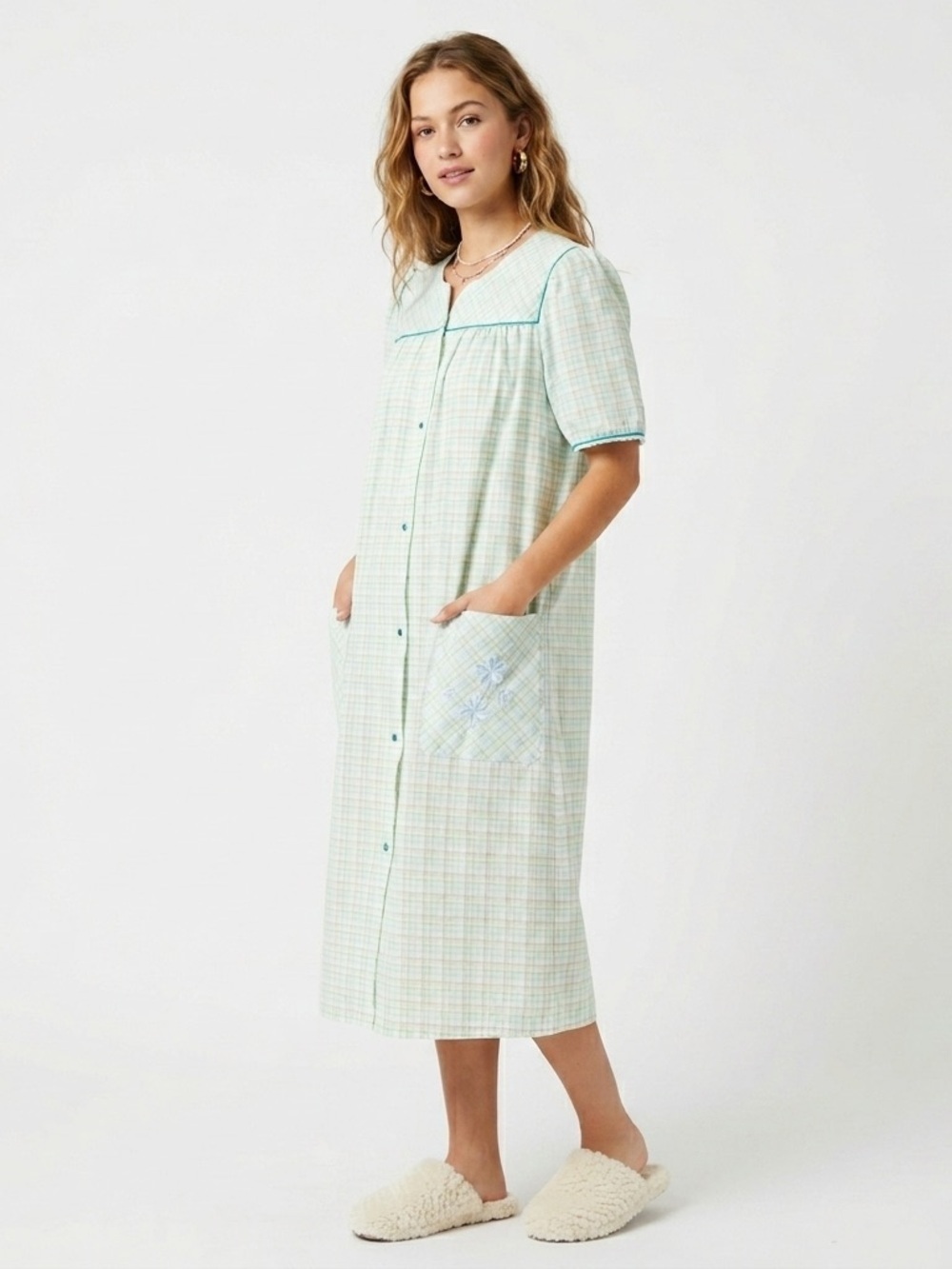 Smart Time Vintage House Dress Large Pastel Plaid Grannycore